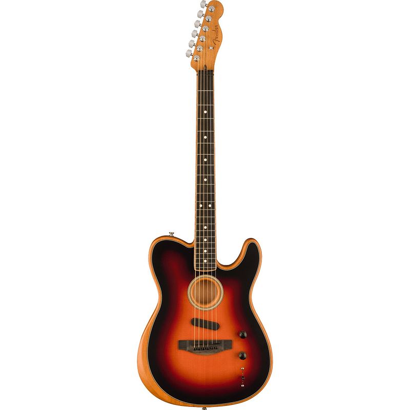 Foto van Fender american acoustasonic telecaster 3-color sunburst chb eb elektrisch-akoestische gitaar met deluxe gigbag