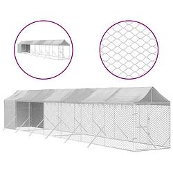 Foto van The living store hondenkennel - buiten - gegalvaniseerd staal - polyetheen - 2x14x2.5m - zilverkleurig