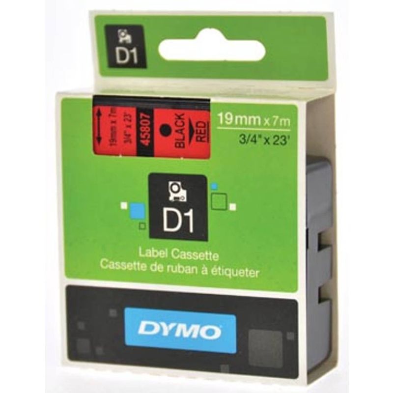 Foto van Dymo d1 tape 19 mm, zwart op rood