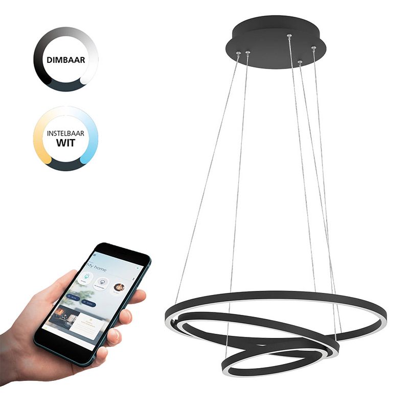 Foto van Eglo connect.z lobinero-z smart hanglamp - ø 58 cm - zwart/wit