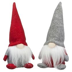 Foto van Set van 2x pluche gnome/dwerg decoratie poppen/knuffels 18 cm - kerstman pop