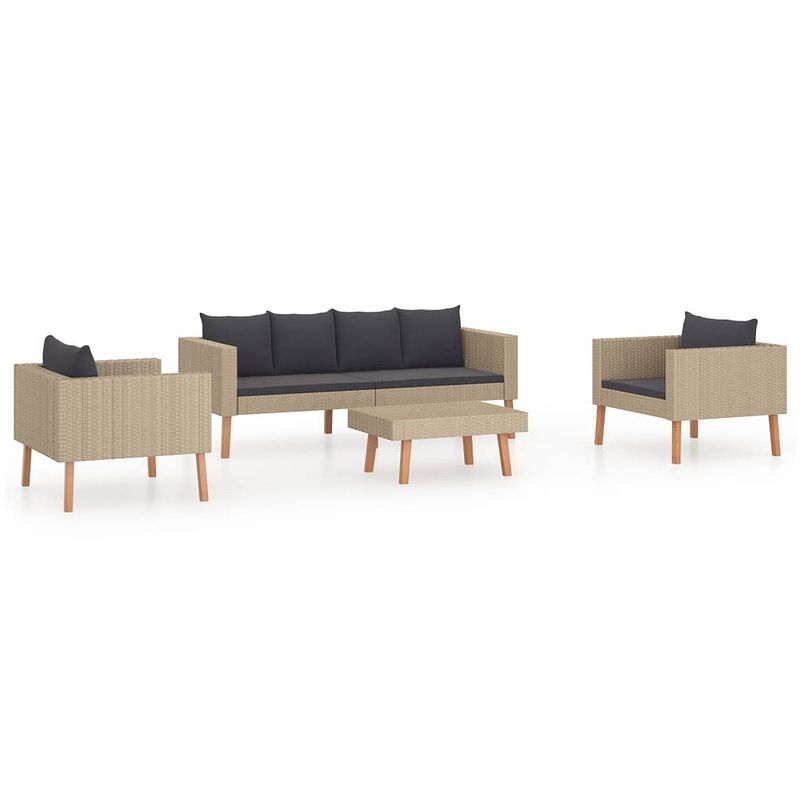 Foto van Vidaxl 4-delige loungeset met kussens poly rattan beige