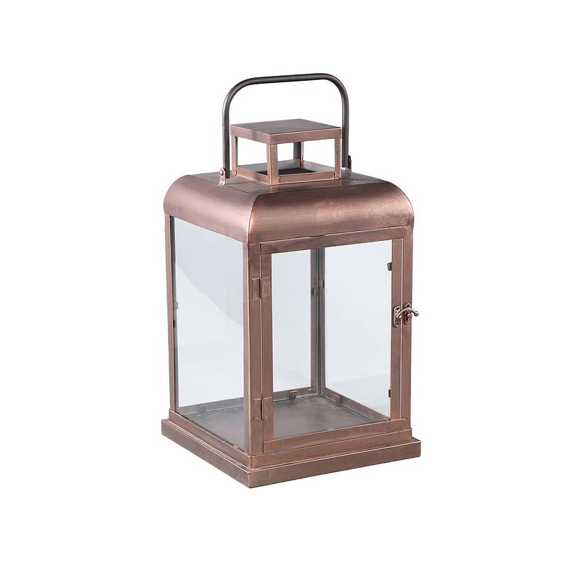 Foto van Ptmd vitoria copper rectangle iron lantern with glass m