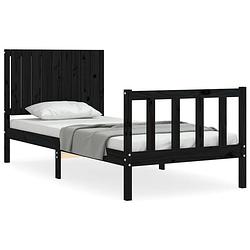 Foto van The living store massief grenenhouten bedframe - functioneel - bed - afmeting- 205.5 x 95.5 x 100 cm - kleur- zwart