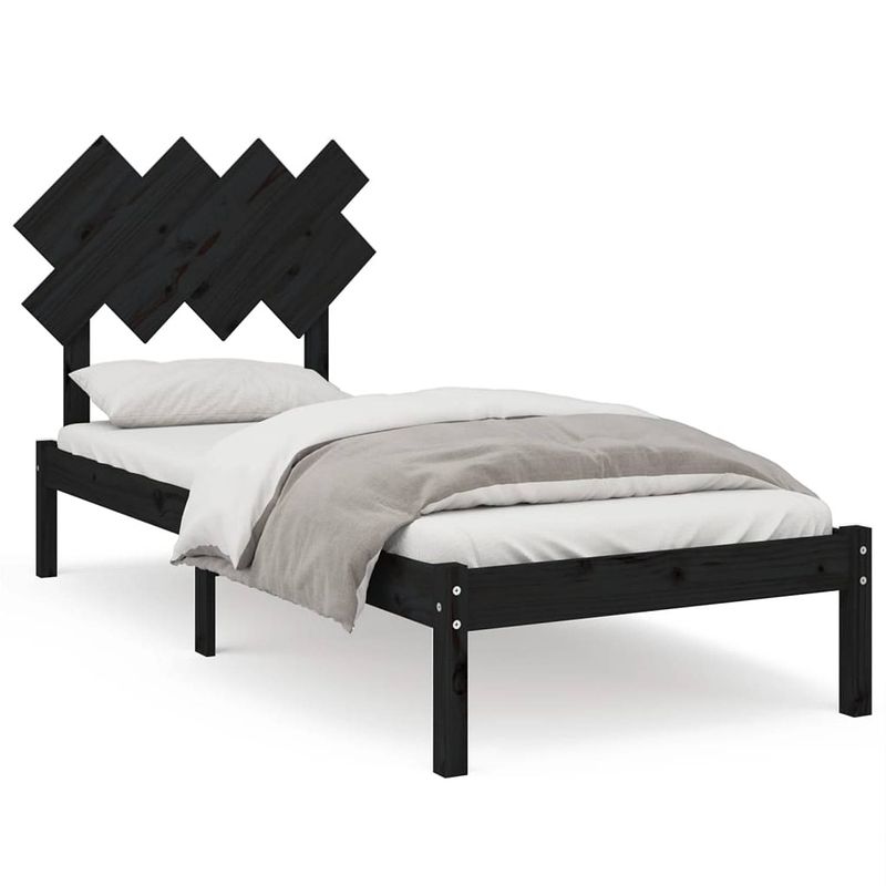 Foto van The living store bedframe grenenhout - 195.5 x 95.5 x 31 cm - zwart massief hout stevige lattenbodem comfortabel