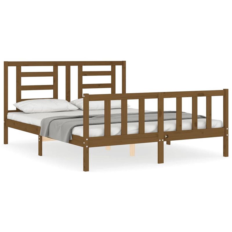 Foto van The living store bed grenenhouten - 205.5 x 155.5 x 100 cm - honingbruin kingsize