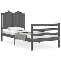 Foto van The living store bedframe grenenhout massief - grijs - 205.5 x 95.5 x 110 cm - multiplex lattenbodem