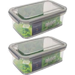 Foto van 2x voorraad/vershoudbakjes 1,9 liter transparant/grijs plastic 24 x 15 cm - vershoudbakjes