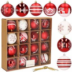 Foto van Kerstballen 16 stuks 8 cm rood/wit