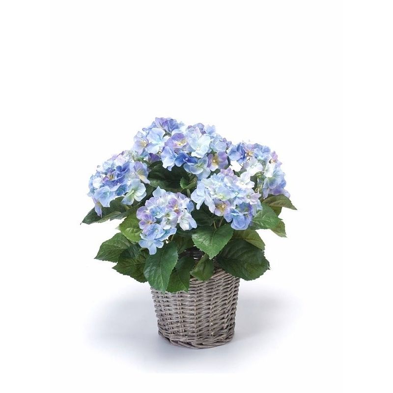 Foto van Kunstplant blauwe hortensia in mand 45 cm - kunstplanten/nepplanten