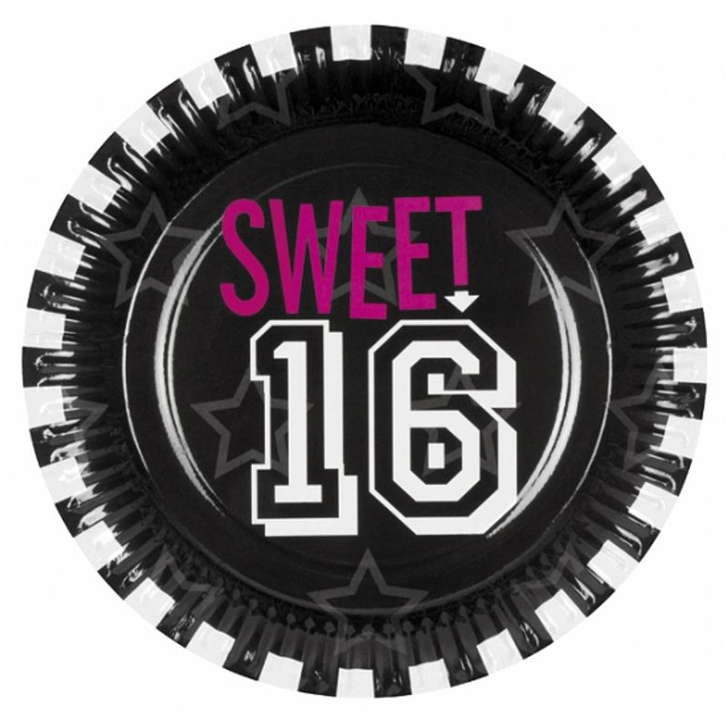 Foto van Sweet 16 feest thema borden 18x stuks van papier - feestbordjes