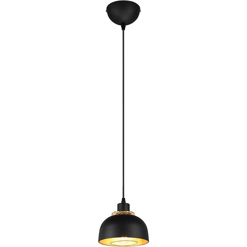 Foto van Led hanglamp - hangverlichting - trion palmo - e27 fitting - 1-lichts - rond - mat zwart - aluminium