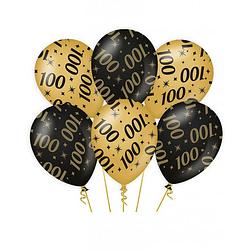Foto van 6x stuks leeftijd verjaardag feest ballonnen 100 jaar geworden zwart/goud 30 cm - ballonnen