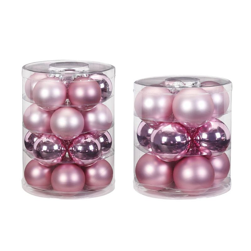 Foto van 42x stuks glazen kerstballen roze 6 en 8 cm glans en mat - kerstbal