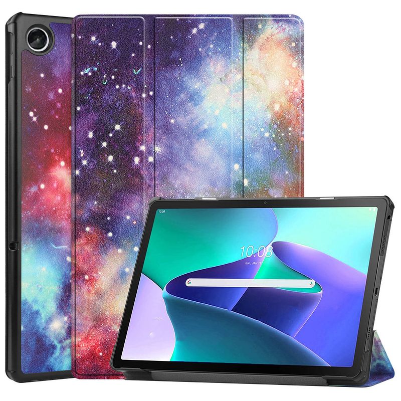 Foto van Basey lenovo tab m10 plus (3e gen) hoesje kunstleer hoes case cover - galaxy