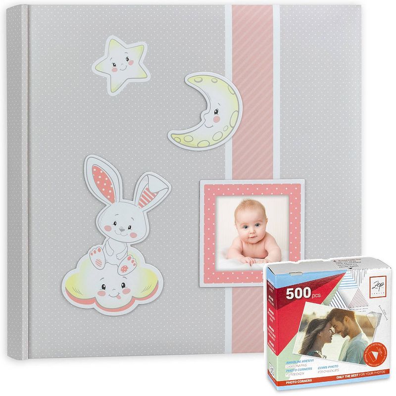 Foto van Fotoboek/fotoalbum fred baby meisje met 30 paginas roze 32 x 32 x 3,5 cm inclusief plakkers - fotoalbums