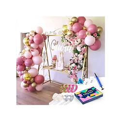 Foto van Fissaly® pastel ballonnenboog macaron roze, grijs & rose goud - ballonboog feest decoratie versiering - verjaardag