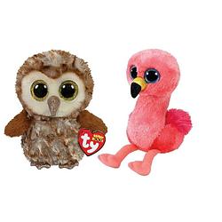 Foto van Ty - knuffel - beanie boo's - percy owl & gilda flamingo