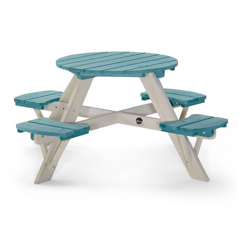 Foto van Plum ronde kinder picknicktafel met stoelen - hout - teal