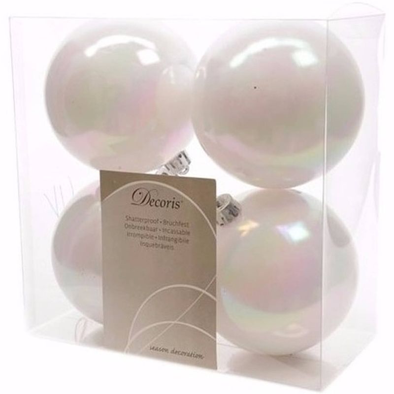 Foto van Elegant christmas kerstboom decoratie kerstballen 10 cm parelmoer wit 4 stuks - kerstbal