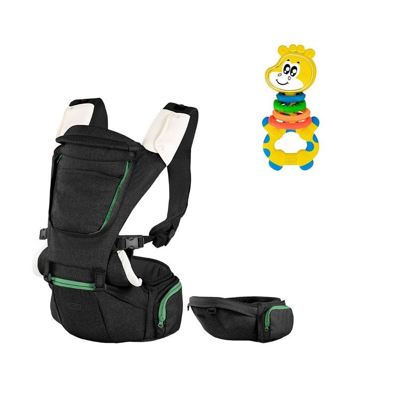 Foto van Chicco bundel - draagzak hip seat - black & rammelaar - multi-activiteitsratel - gilby de giraffe