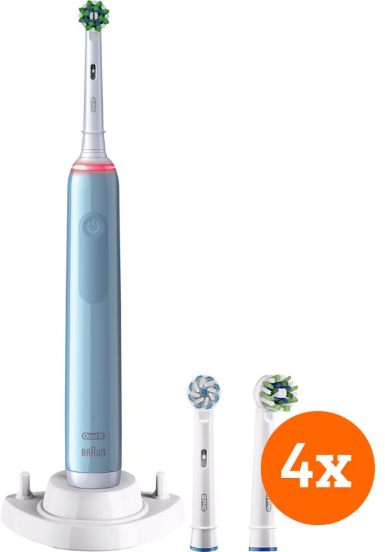 Foto van Oral-b pro 3 3770 blauw + crossaction opzetborstels 4 stuks