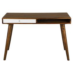 Foto van Bureau met lade en open vak 117x75x60 cm bruin tropisch hout womo design