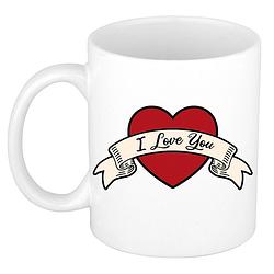 Foto van I love you cadeau mok / beker wit met hartje en banner 300 ml - feest mokken