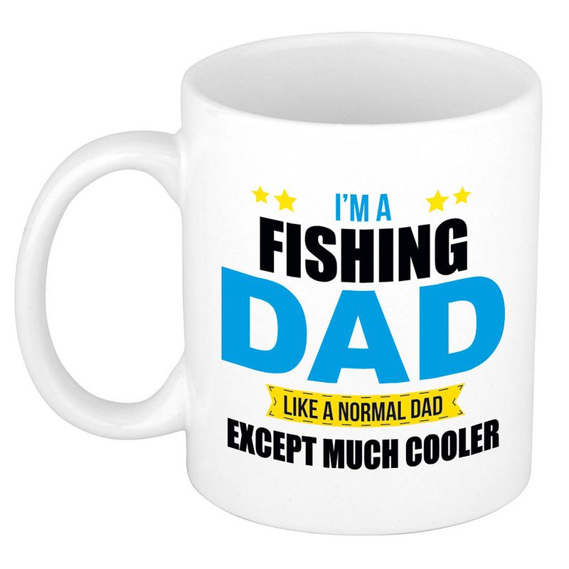 Foto van Fishing dad mok / beker wit 300 ml - cadeau mokken - papa/ vaderdag - feest mokken