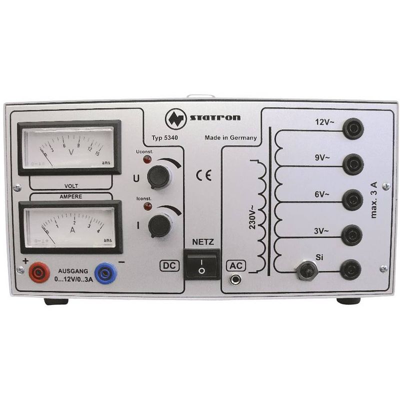 Foto van Statron 5340.1 labvoeding, regelbaar 0 - 12 v/ac 3 a 72 w aantal uitgangen: 2 x