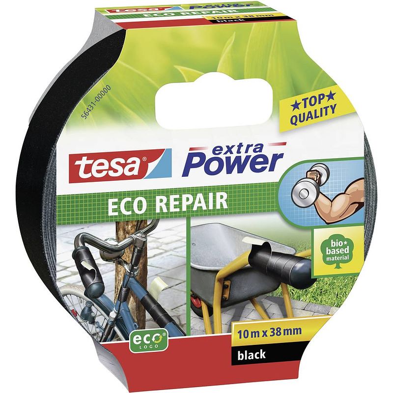 Foto van Tesa eco repair 56431-00000-00 textieltape tesa extra power zwart (l x b) 10 m x 38 mm 1 stuk(s)