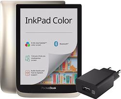 Foto van Pocketbook inkpad color zilver + xtrememac oplader met usb a poort 12w zwart