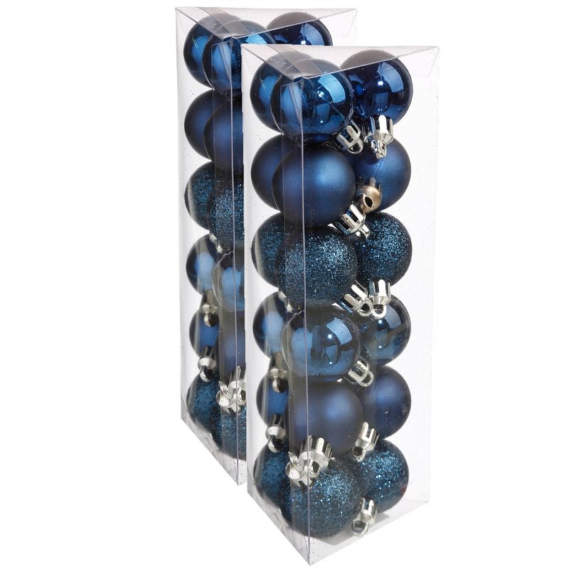 Foto van 36x stuks kerstballen blauw glans en mat kunststof 3 cm - kerstbal