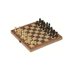 Foto van Goki schaakspel opvouwbaar 30 x 30 cm hout bruin/naturel
