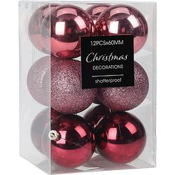 Foto van Christmas decoration kerstballen - 12x - 6 cm - kunststof - roze - kerstbal