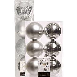 Foto van Decoris kerstballen 10x stuks zilver 8-10 cm kunststof - kerstbal