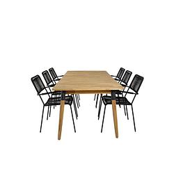 Foto van Julian tuinmeubelset tafel 100x210cm en 6 stoel armleuning lindos zwart, naturel.