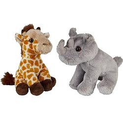 Foto van Safari dieren serie pluche knuffels 2x stuks - neushoorn en giraffe van 15 cm - knuffeldier