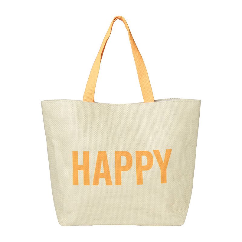 Foto van Strandtas happy - beige/oranje - 53x15x38 cm