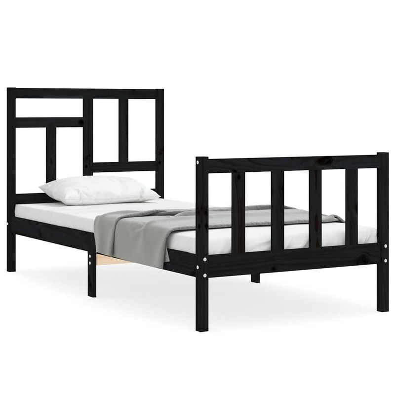 Foto van The living store bedframe grenenhout - zwart - 205.5 x 95.5 x 100 cm - multiplex lattenbodem