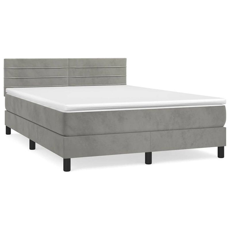 Foto van The living store bed the living store bed - boxspringbed - 193 x 144 x 78/88 cm - fluweel - pocketvering matras -