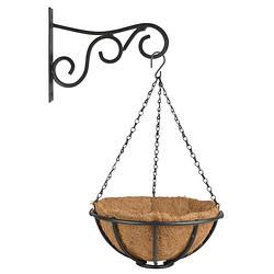 Foto van Hanging basket 30 cm met muurhaak - metaal - complete hangmand set - plantenbakken