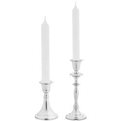 Foto van Giftdecor kaarsen kandelaars set 2x stuks - metaal - voor dinerkaarsen - zilver - h11/h20 cm - kaars kandelaars