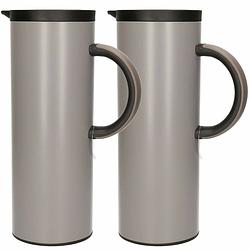 Foto van 2x excellent housware koffie/thee isolerende schenkkan 1000 ml/1l grijs - thermoskannen