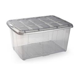 Foto van 1x opslagbakken/organizers met deksel 60 liter 63 x 46 x 32 transparant/grijs - opbergbox