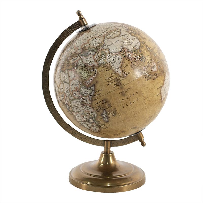 Foto van Clayre & eef wereldbol decoratie 22*22*30 cm geel bruin hout metaal globe aardbol woonaccessoires geel globe aardbol