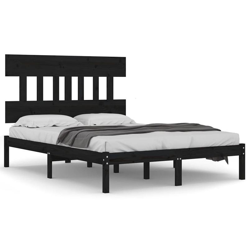 Foto van The living store bedframe grenenhout zwart - 195.5 x 145.5 x 31 cm - tijdloos ontwerp