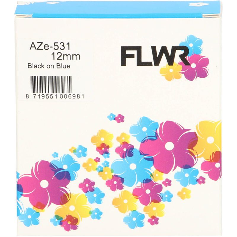 Foto van Flwr brother tze-531 zwart op blauw breedte 12 mm labels