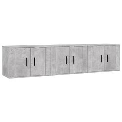 Foto van The living store televisiewandmeubelen betongrijs 3 stuks - 57x34.5x40cm - duurzaam materiaal