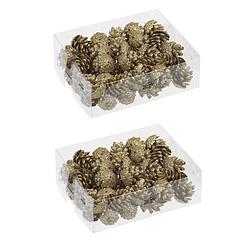 Foto van 96x stuks decoratie dennenappels glitter goud 3,5 cm - kerststukjes